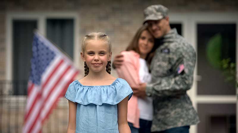 Little girl, mother, military father